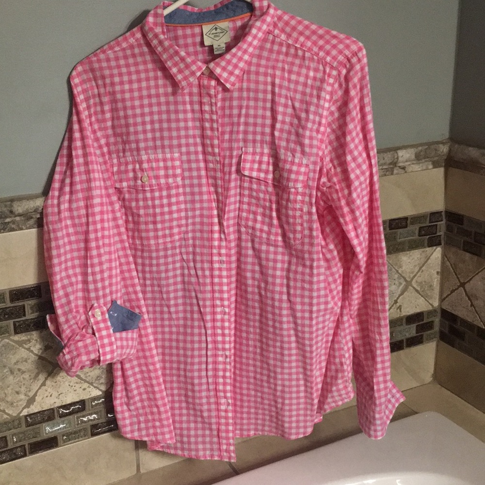 Pink check button-up
